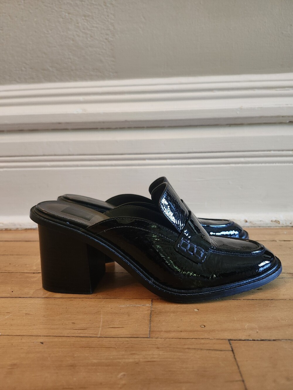 Dolce Vita Loafer Heels, Size 8, Patent Black